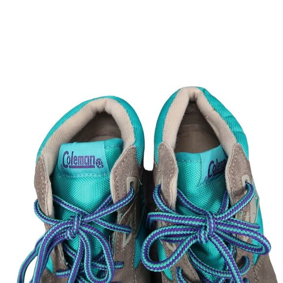Coleman Shoes Womens 6 Hiking Boots Retro Nylon Leather Lace Up Gray Blue Sport - Picture 3 of 12
